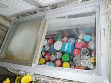 Chiếc tủ đông với những chiếc lọ đựng các thai nhi.